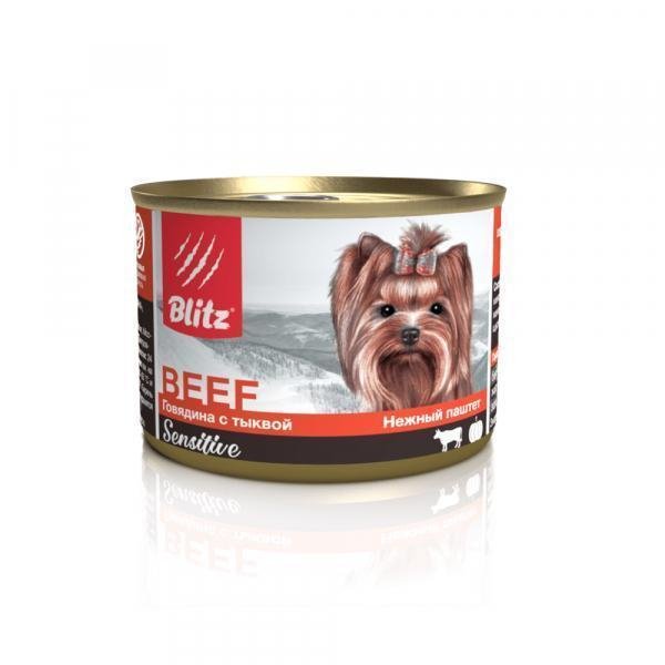 Blitz Sensitive Adult Dog Small Влажный корм для собак мелких пород паштет Говядина и Тыква