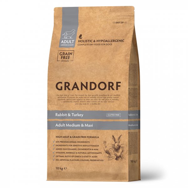 Grandorf Dog Med&Max Rabbit&Turkey Сухой корм для собак средних и крупных пород Кролик с Индейкой