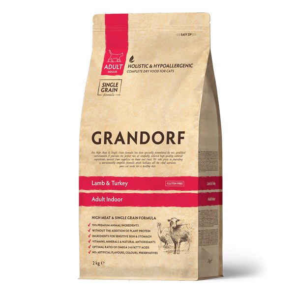 Grandorf Indoor Adult Lamb&Turkey Single Grain Сухой корм для домашних кошек с нормальной активностью Ягненок и Индейка