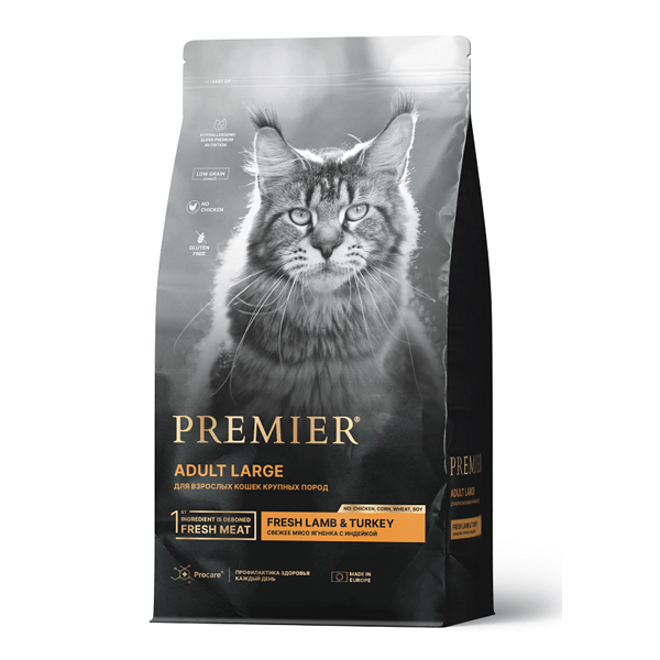 Premier Cat Adult Large Lamb&Turkey Сухой корм для взрослых кошек крупных пород со свежим мясом ягненка и индейкой