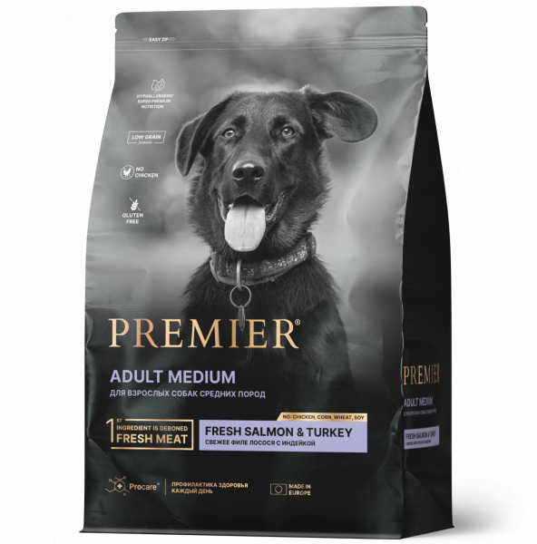 Premier Dog Adult Medium Сухой корм для собак средних пород Лосось и Индейка