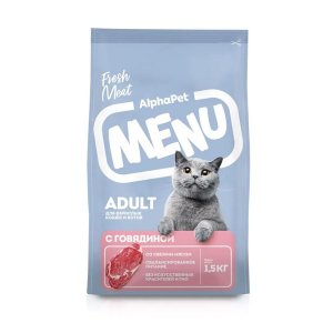 	AlphaPet Menu Сухой полнорационный корм для взрослых кошек и котов Говядина