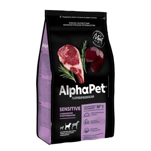 AlphaPet Superpremium Sensetive Medium Сухой корм для собак средних пород с чувствительным пищеварением Баранина и Потрошки