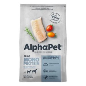 AlphaPet Superpremium Сухой корм монобелковый для взрослых собак средних и крупных пород Белая рыба