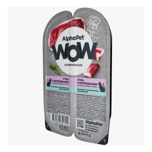 AlphaPet WOW Superpremium влажный корм для кошек с чувствительным пищеварением Утка и потрошки сочные ломтики в соусе