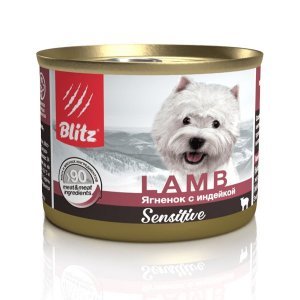 Blitz Sensitive Adult Dog Влажный корм для собак с чувствительным пищеварением паштет Ягненок и Индейка