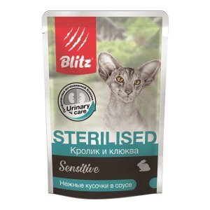 Blitz Sensitive Sterilised Cat Влажный корм для стерилизованных кошек Кролик и Клюква