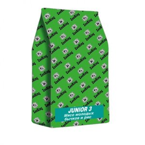 Zooring Junior 3 Мясо молодых бычков и рис сухой корм для юниоров средних и крупных пород с 6-7 до 15-18 месяцев