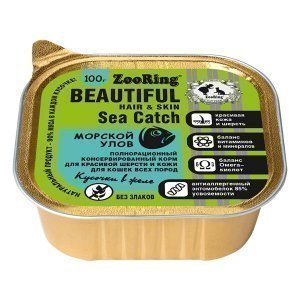 Zooring кусочки в желе с львинкой для котов всех пород красивая кожа и шерсть Морской улов